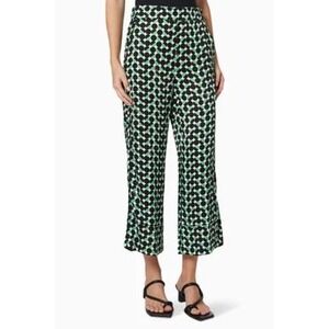 Marella Geometric Print Trousers Green Black White Elastic‎ Waist Wide Leg Sz 10